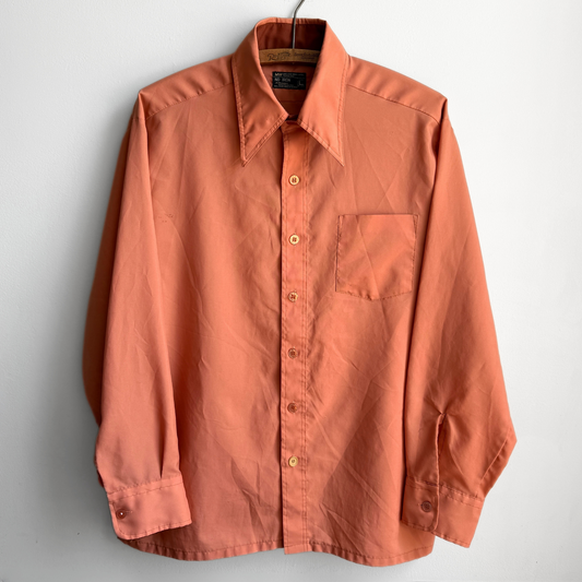 1970s Salmon Orange Polyester Button Up Shirt