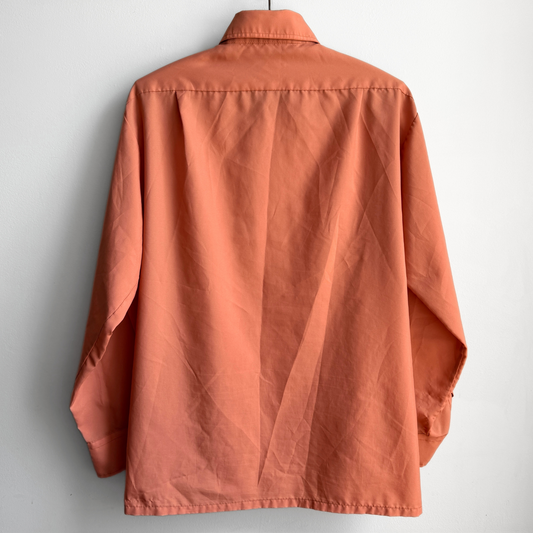1970s Salmon Orange Polyester Button Up Shirt