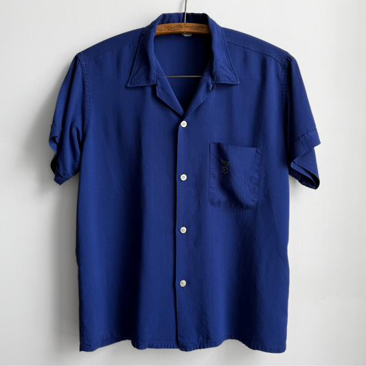 1960s Royal Blue Rayon Short Sleeve Shirt