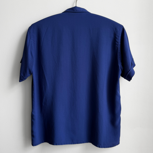 1960s Royal Blue Rayon Short Sleeve Shirt