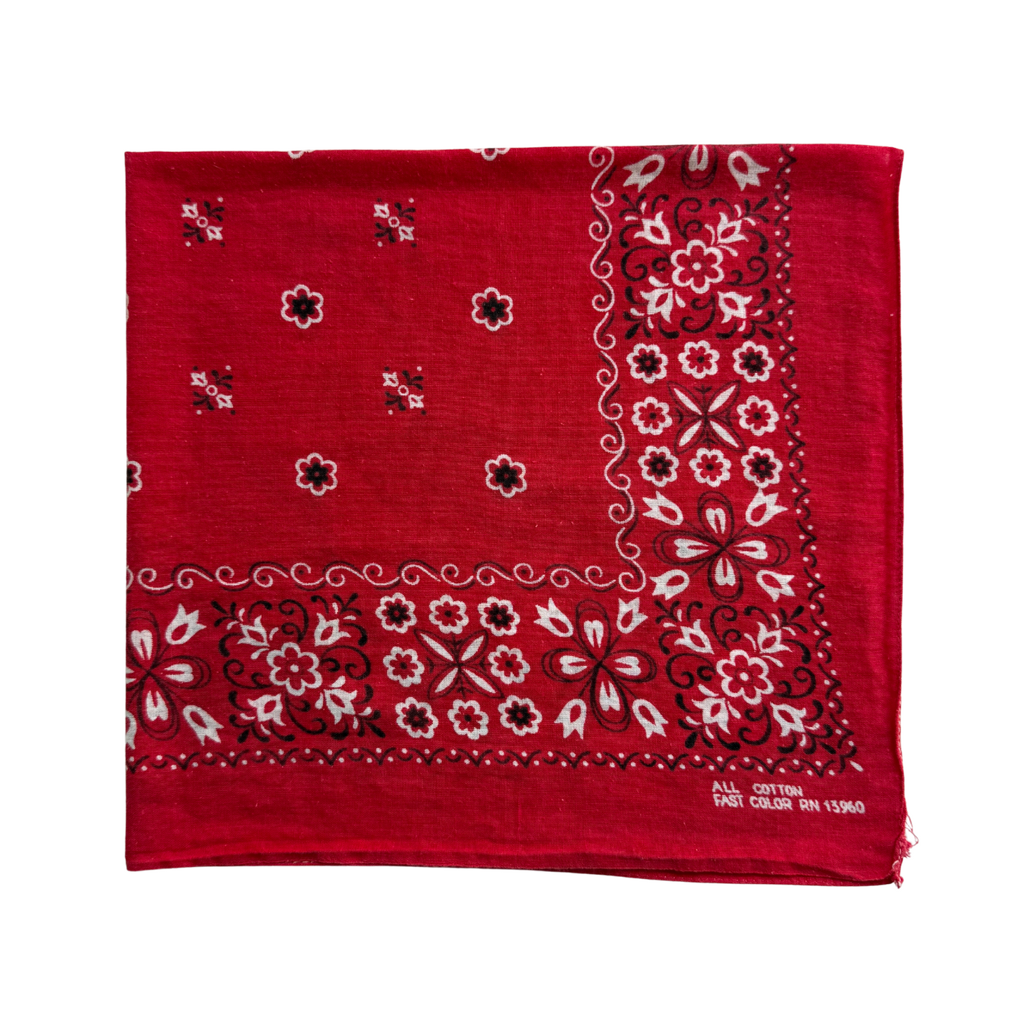 1960s Red Floral Print Cotton Bandana