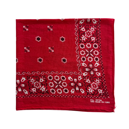 1960s Red Floral Print Cotton Bandana