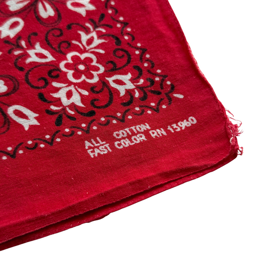1960s Red Floral Print Cotton Bandana