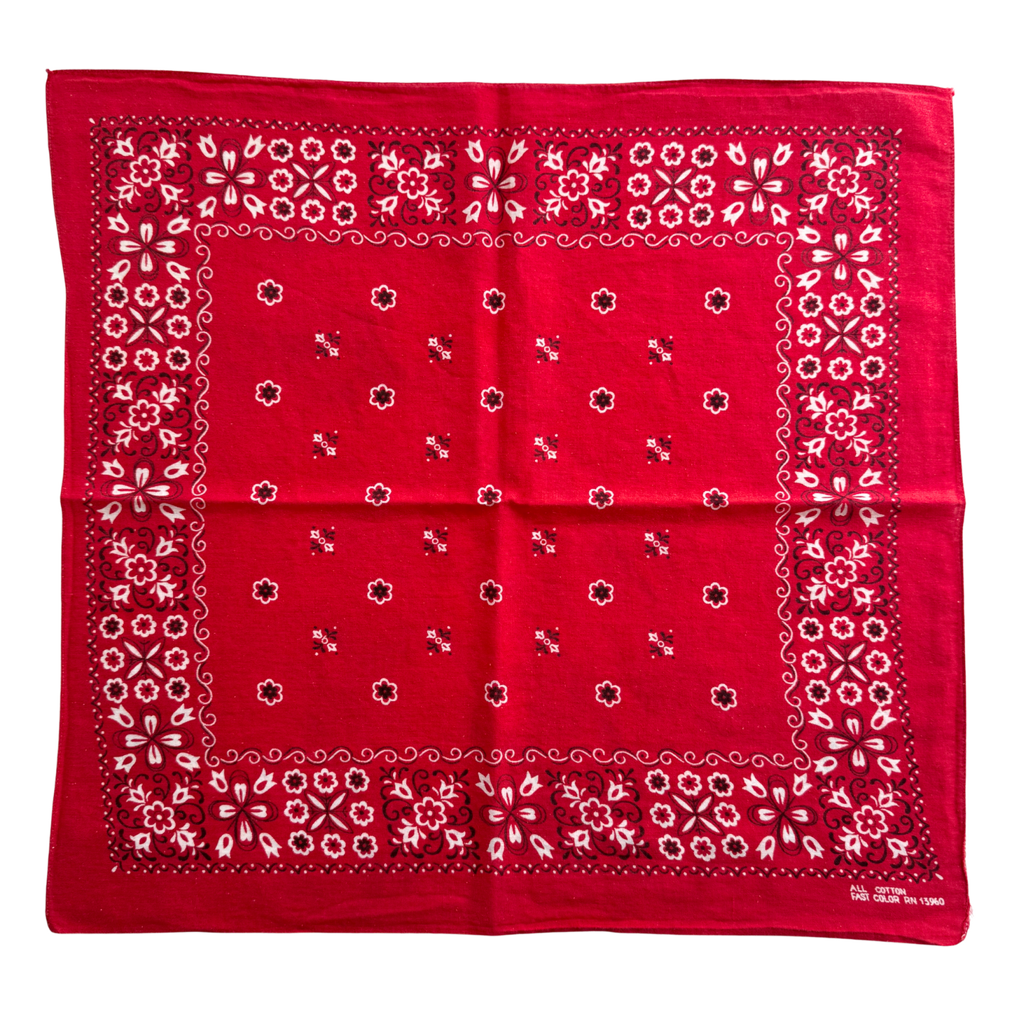 1960s Red Floral Print Cotton Bandana