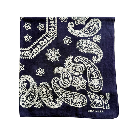 1960s Navy Blue Paisley Print Cotton Bandana