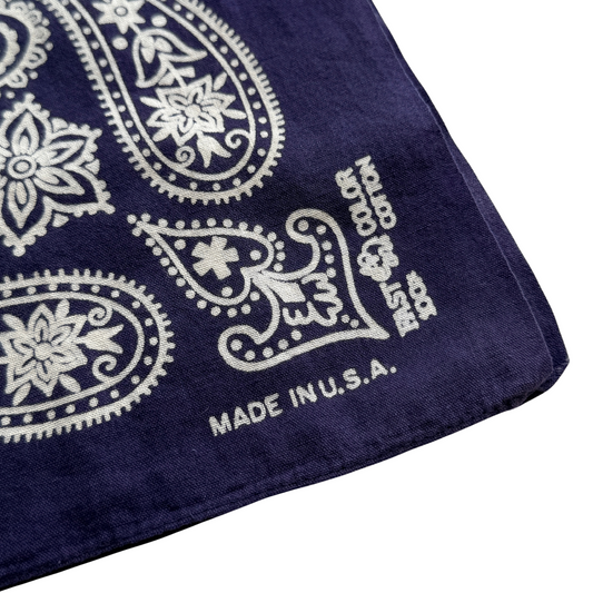1960s Navy Blue Paisley Print Cotton Bandana