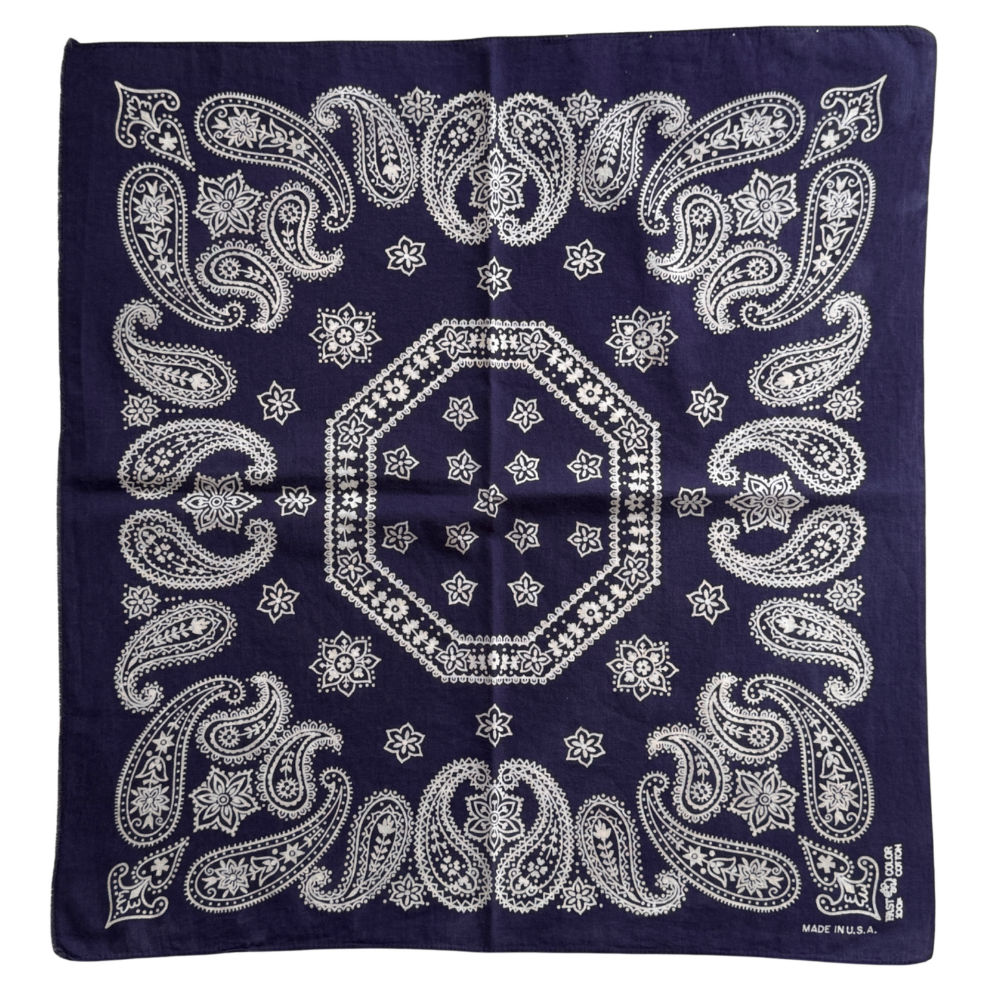 1960s Navy Blue Paisley Print Cotton Bandana