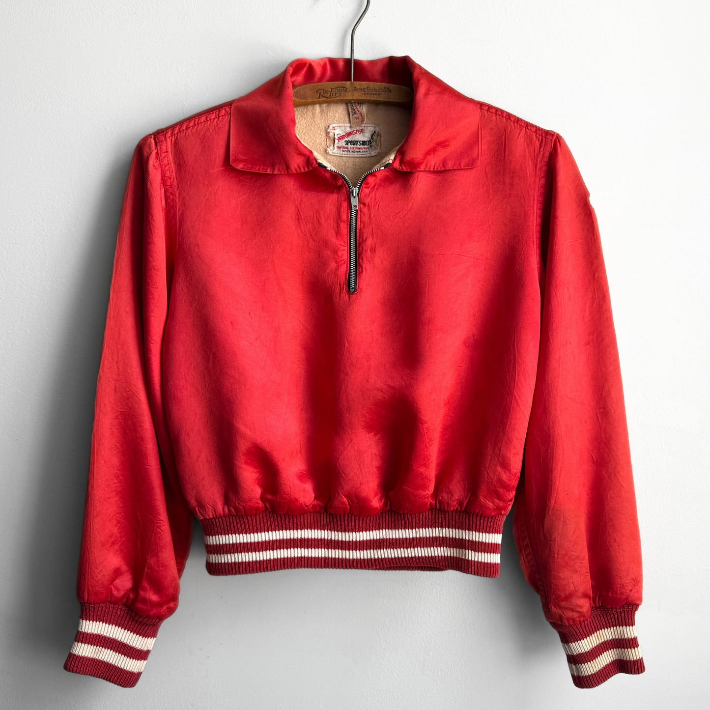 1950s Red Satin 3/4 Quarter Zip Team Jacket