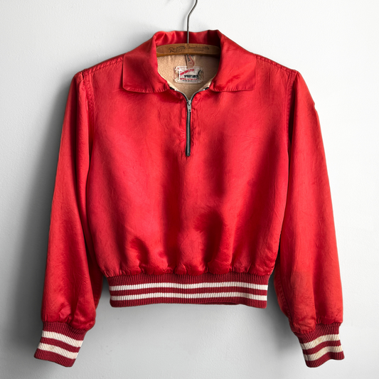 1950s Red Satin 3/4 Quarter Zip Team Jacket