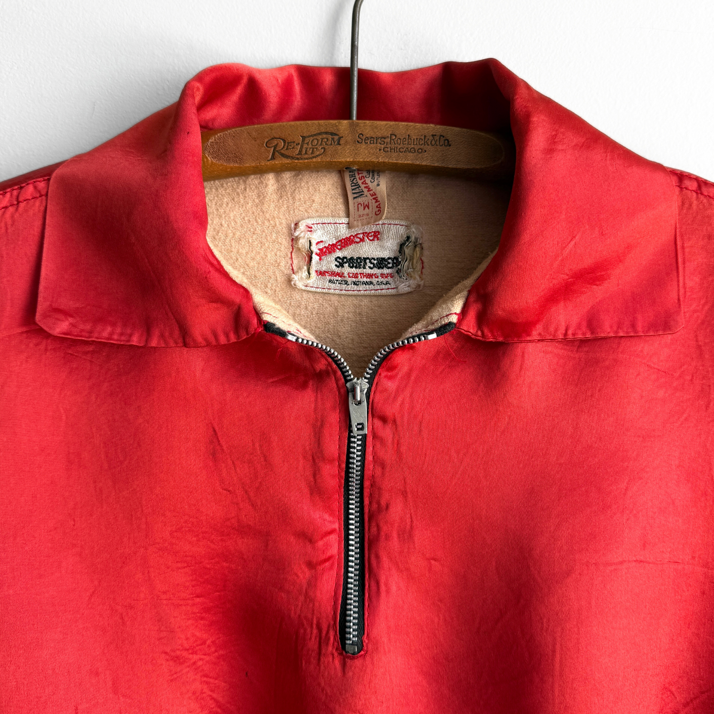 1950s Red Satin 3/4 Quarter Zip Team Jacket
