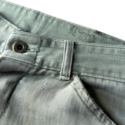 1940s USMC Herringbone Twill Repaired Fatigue Pants (30)