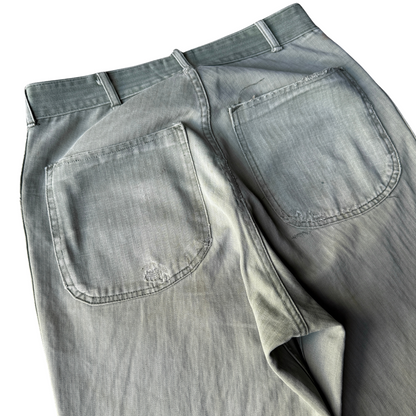1940s USMC Herringbone Twill Repaired Fatigue Pants (30)