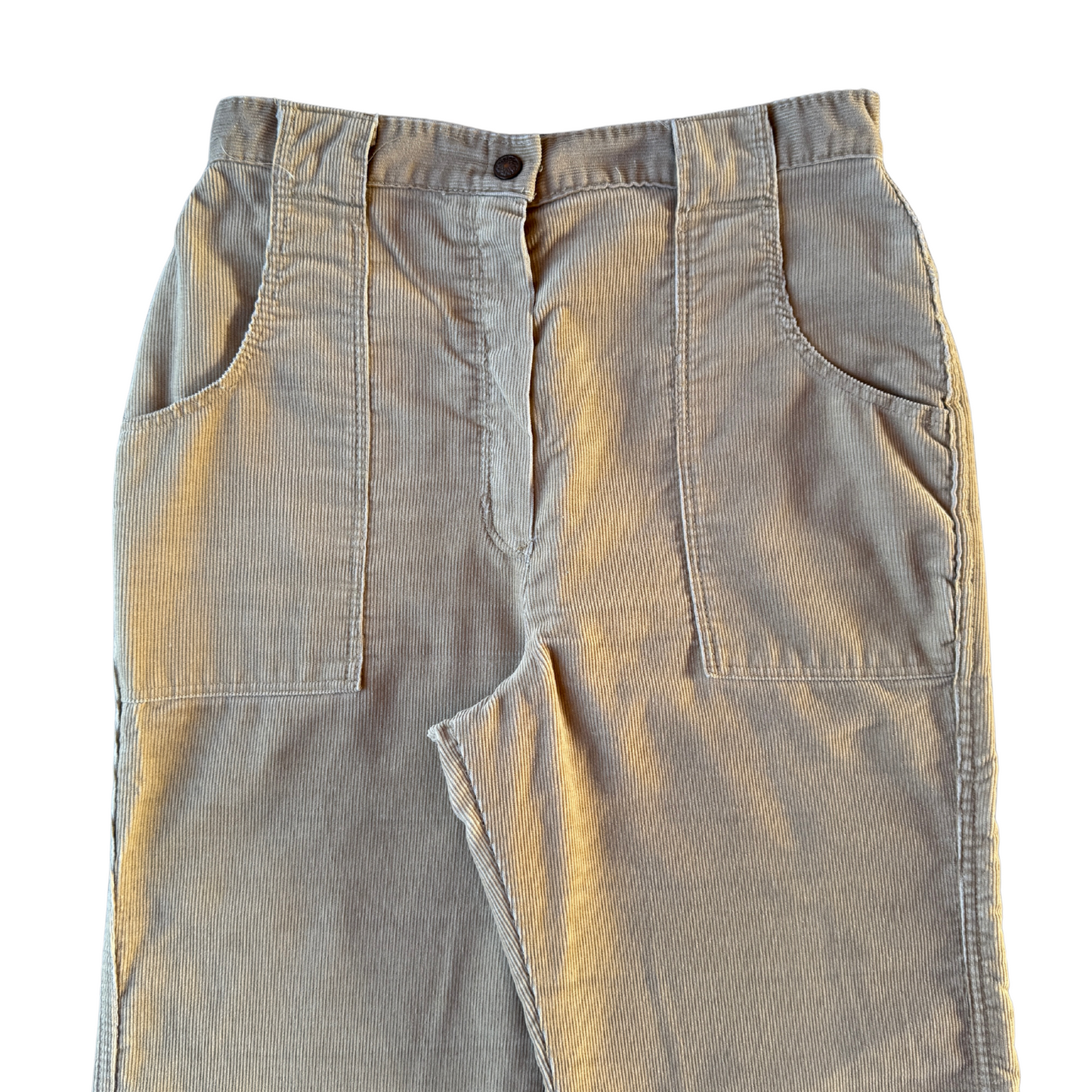 1970s Tan Corduroy Flared Snap Pants (29)