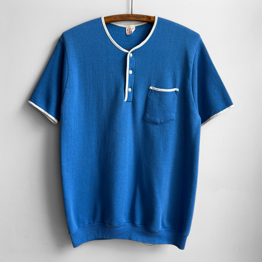 1960s Blue Henley Short Sleeve Sweatshirt