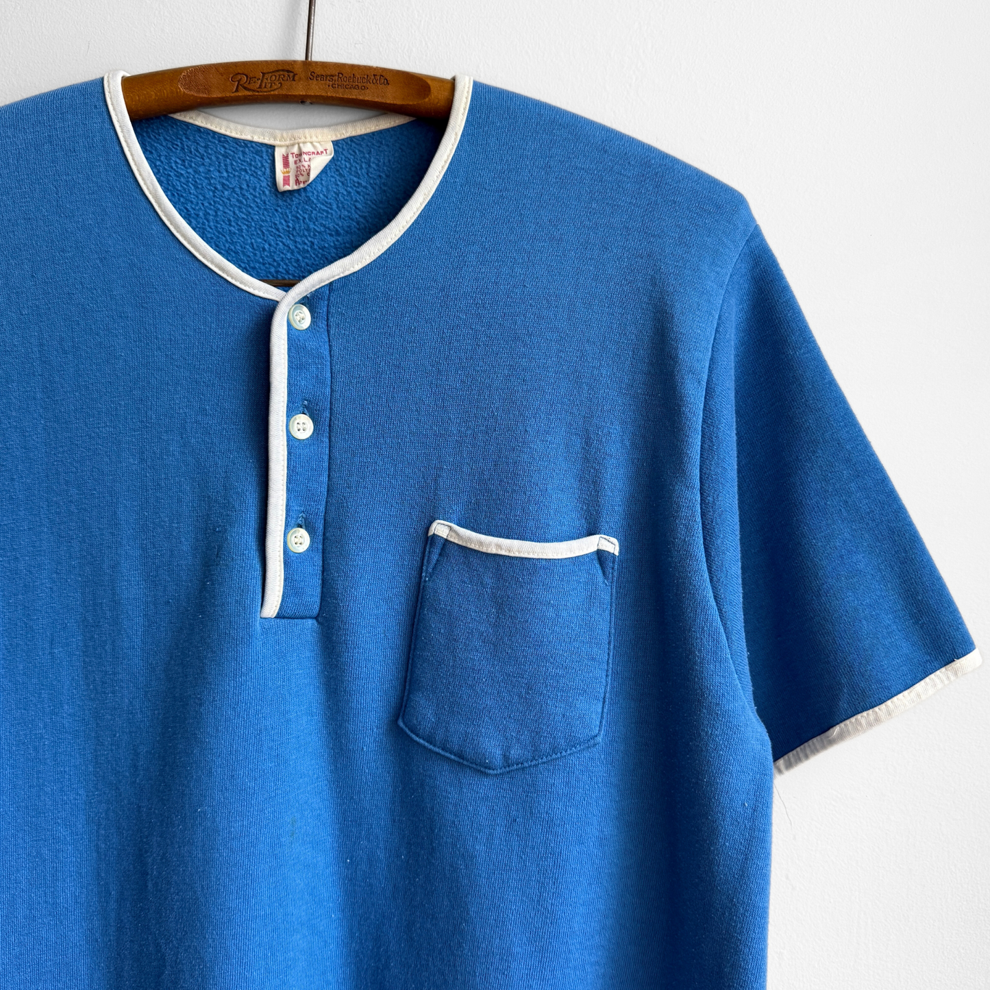 1960s Blue Henley Short Sleeve Sweatshirt