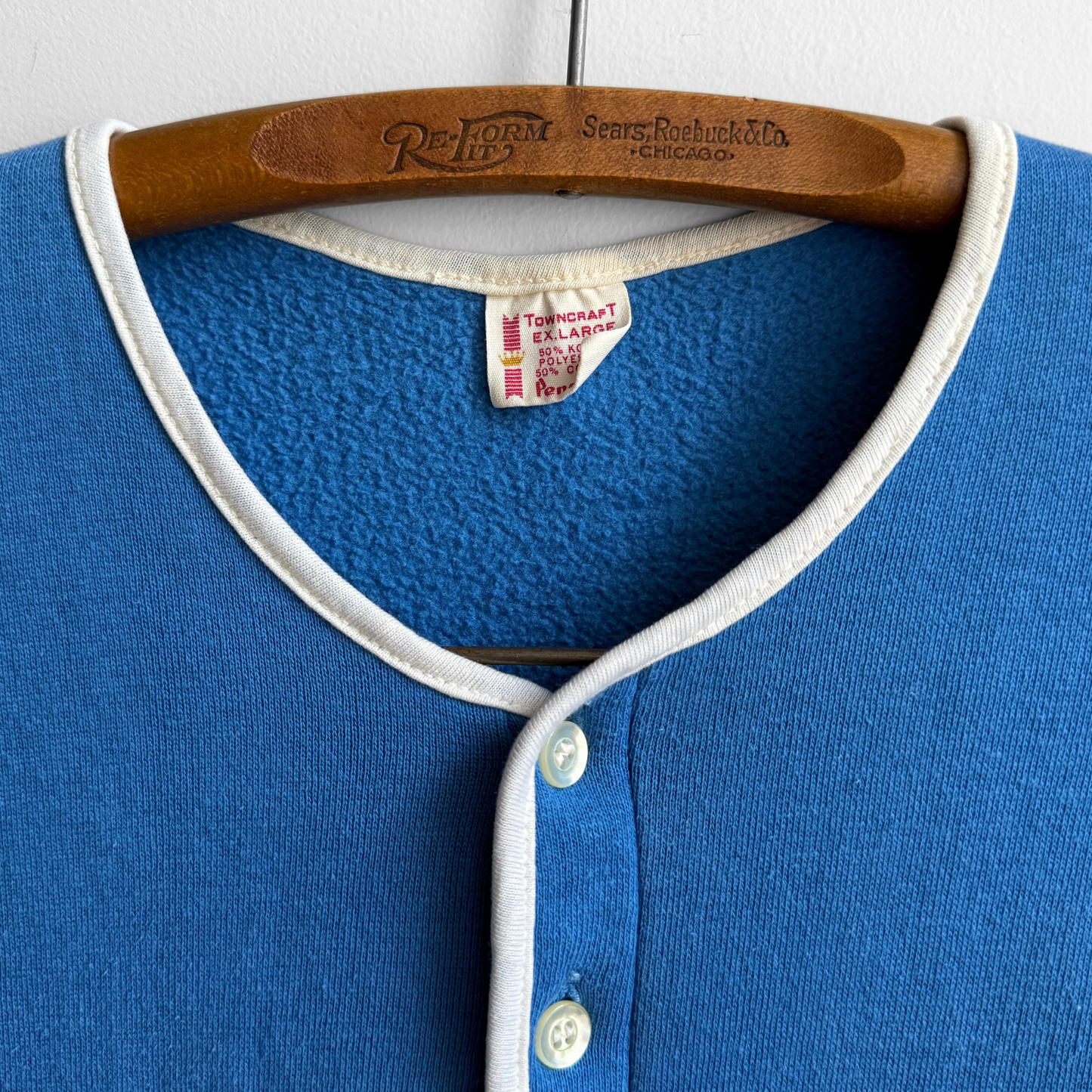 1960s Blue Henley Short Sleeve Sweatshirt