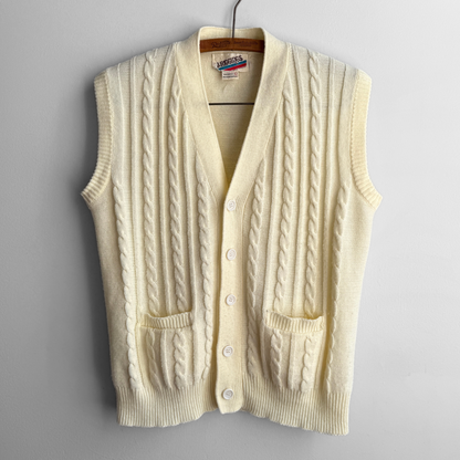1970s Cream Cable Knit Sweater Vest
