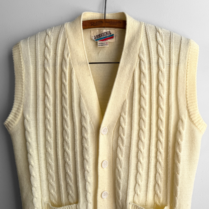 1970s Cream Cable Knit Sweater Vest