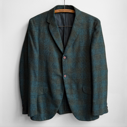 1960s Green & Blue Shadow Plaid Blazer Jacket