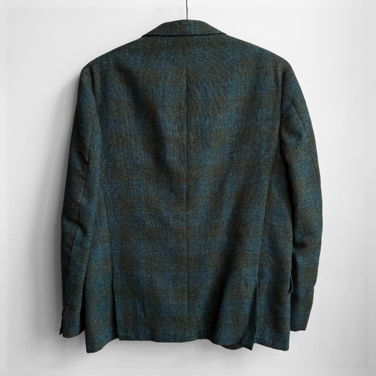 1960s Green & Blue Shadow Plaid Blazer Jacket