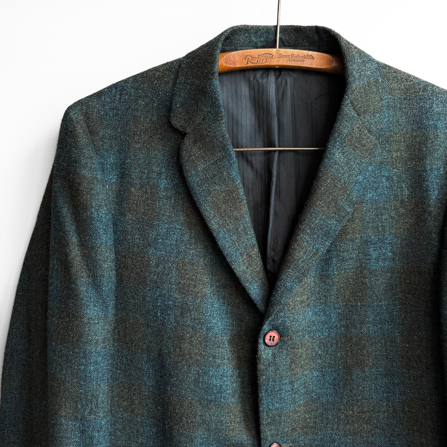 1960s Green & Blue Shadow Plaid Blazer Jacket