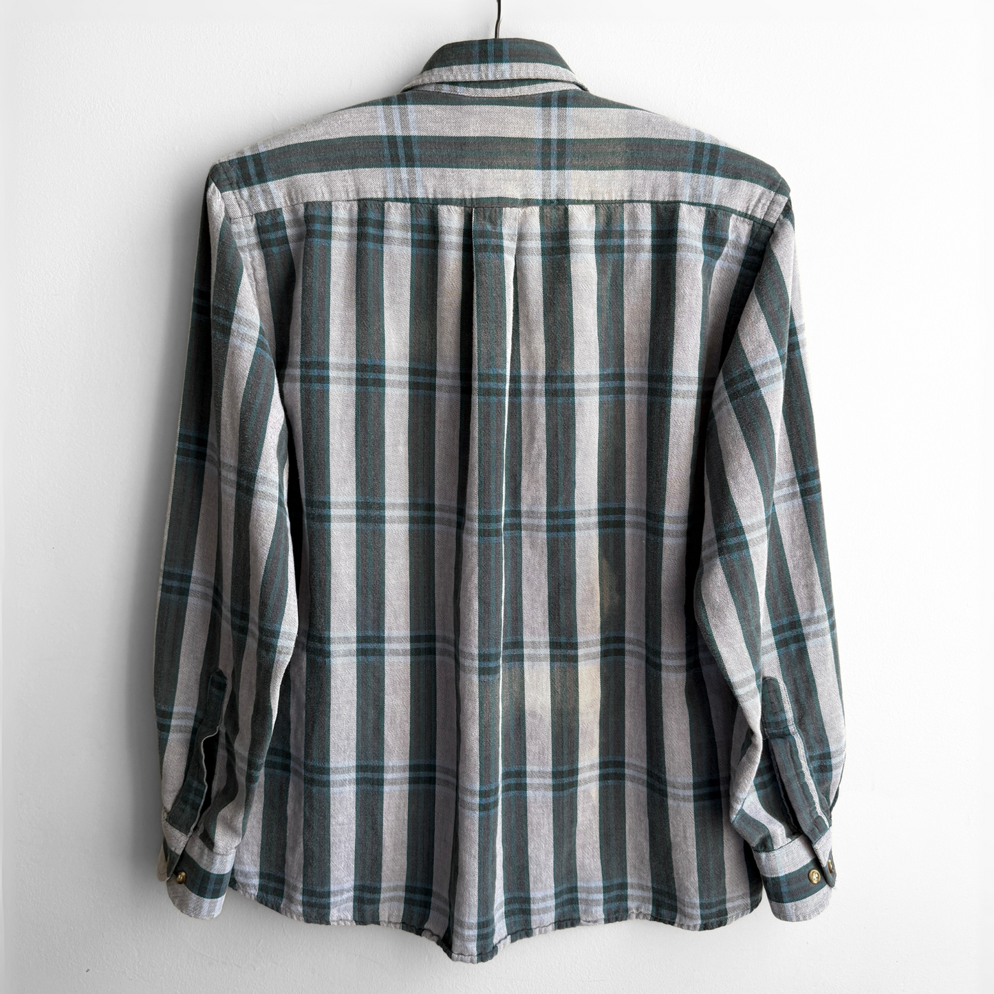 1980s Green & Grey Plaid Flannel Shirt