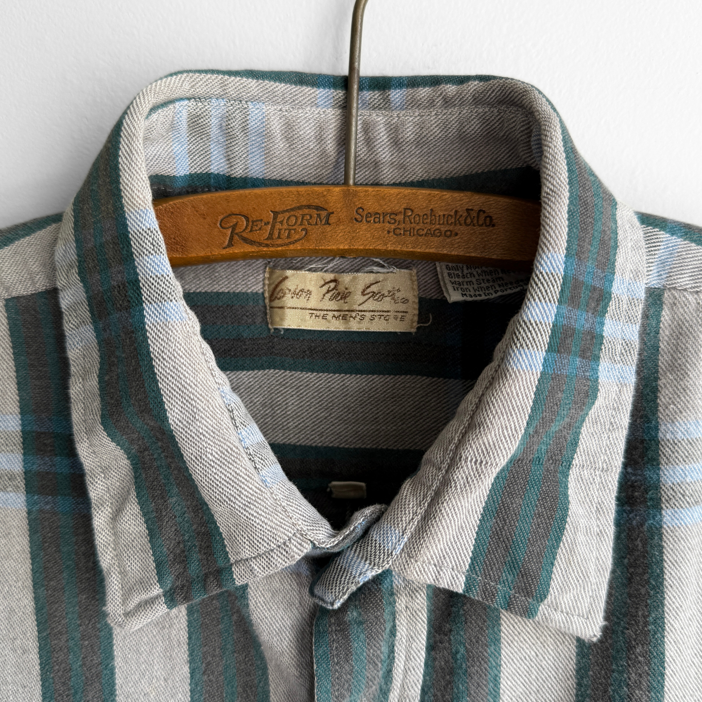 1980s Green & Grey Plaid Flannel Shirt