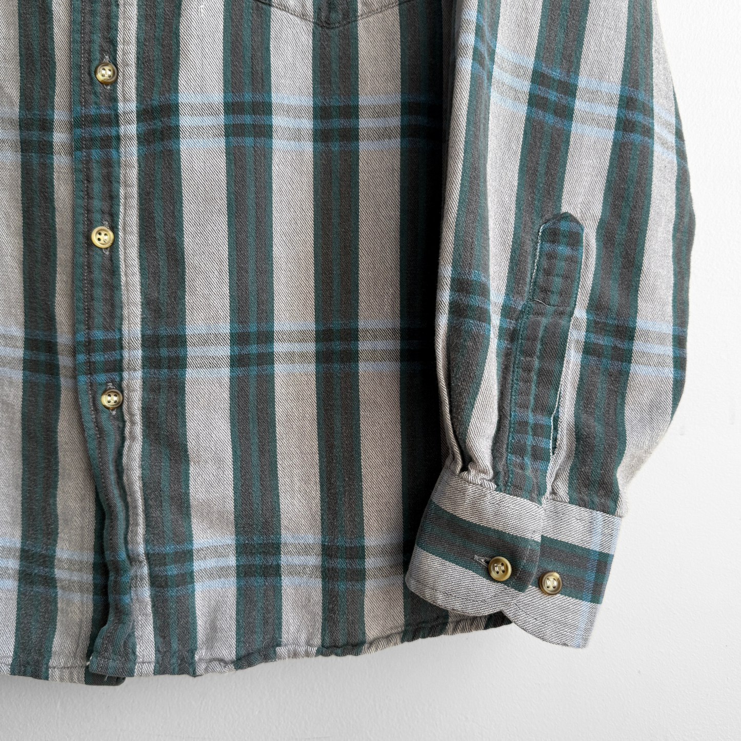 1980s Green & Grey Plaid Flannel Shirt