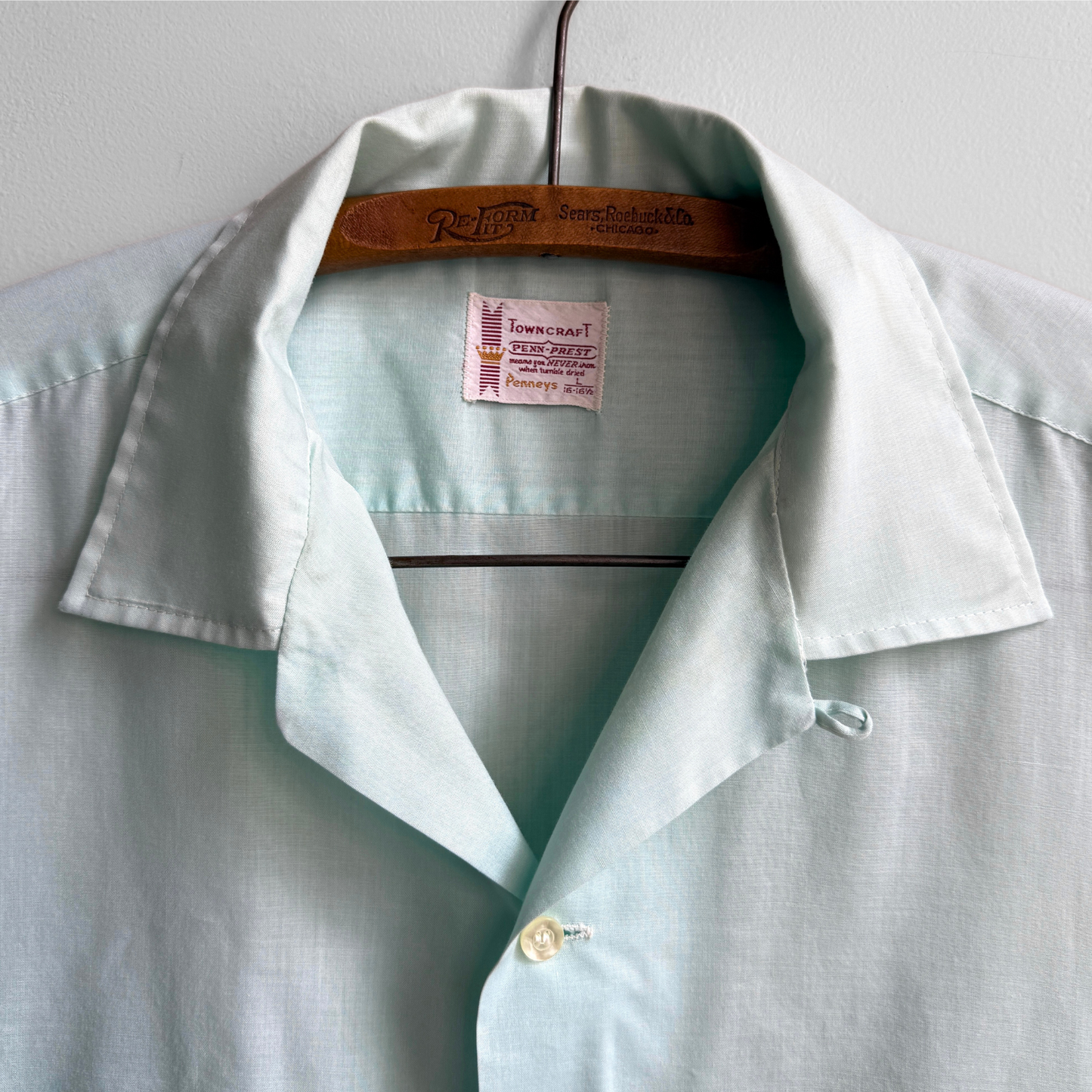 1960s Seafoam Green Loop Collar Shirt