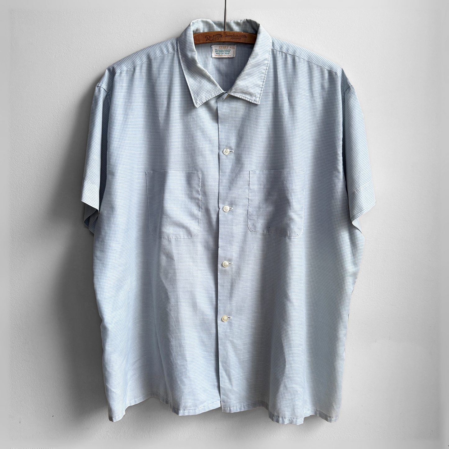 1960s Light Blue Check Print Shirt