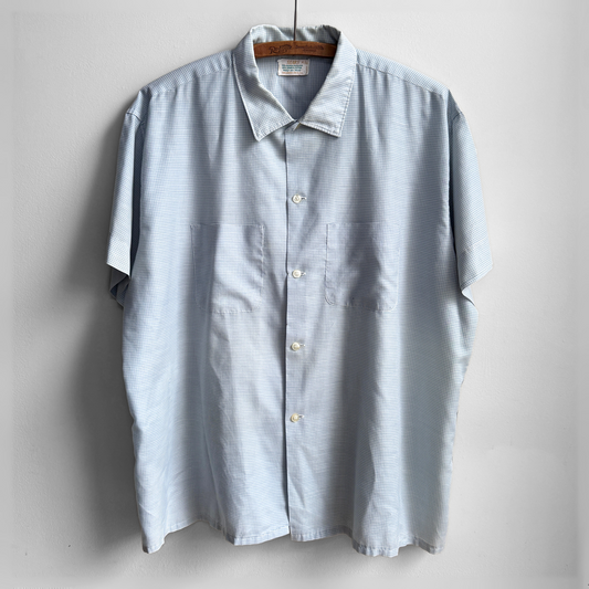 1960s Light Blue Check Print Shirt