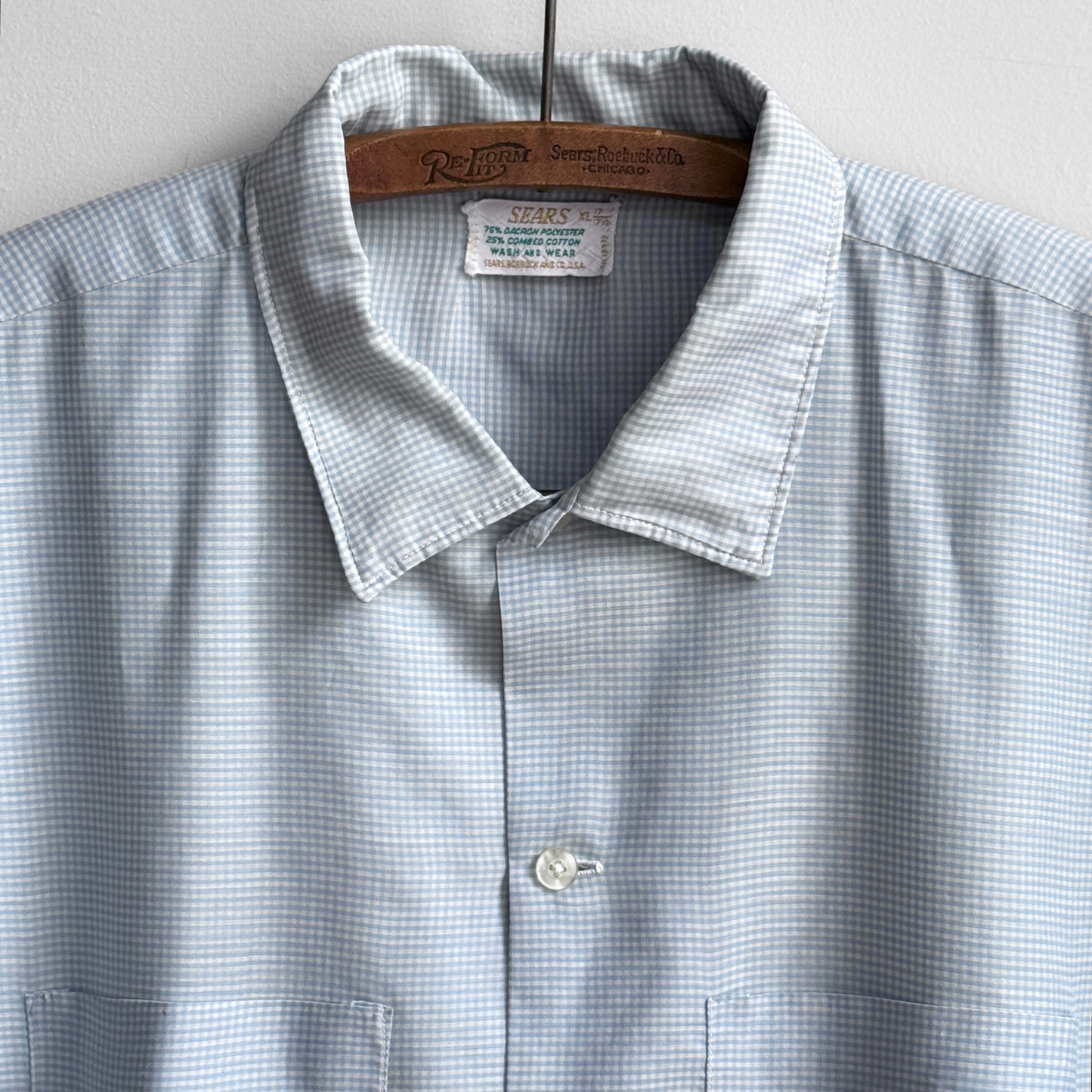 1960s Light Blue Check Print Shirt