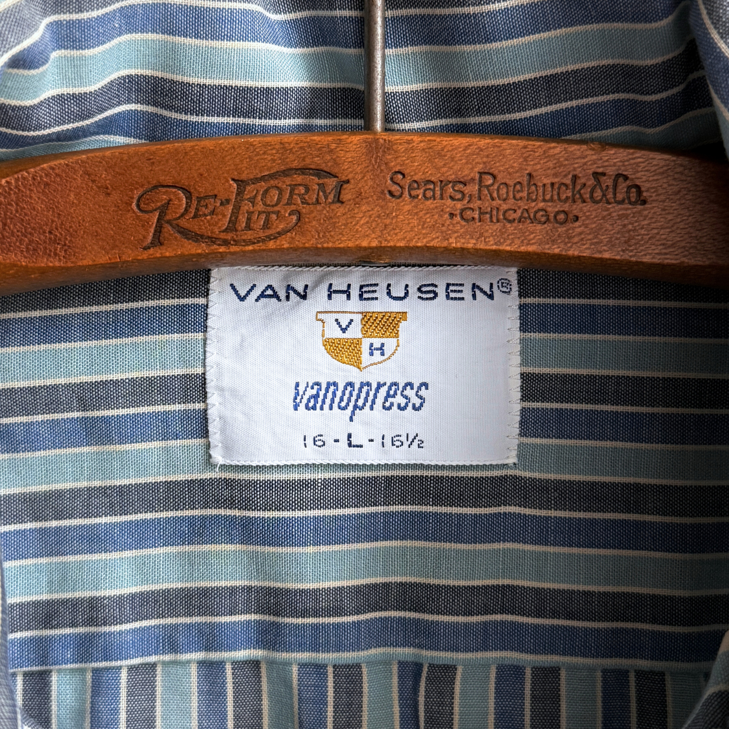 1970s Blue & Grey Striped Loop Collar Shirt