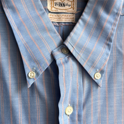 1960s Blue Striped Button Down Dress Shirt