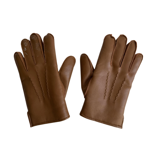1980s Brown Sherpa Lined Vinyl Gloves