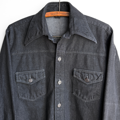 1970s Black Denim Western Shirt Jacket