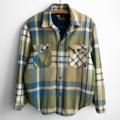 1960s Green & Blue Sherpa Plaid Flannel Shirt