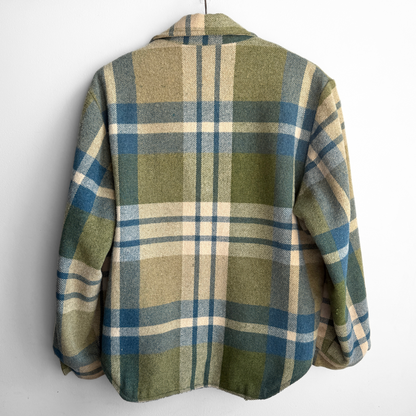 1960s Green & Blue Sherpa Plaid Flannel Shirt