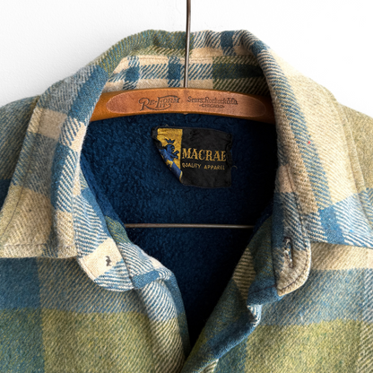 1960s Green & Blue Sherpa Plaid Flannel Shirt