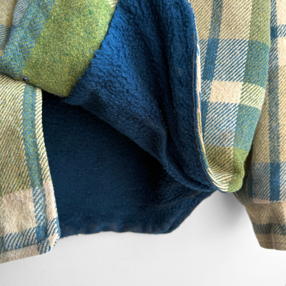 1960s Green & Blue Sherpa Plaid Flannel Shirt