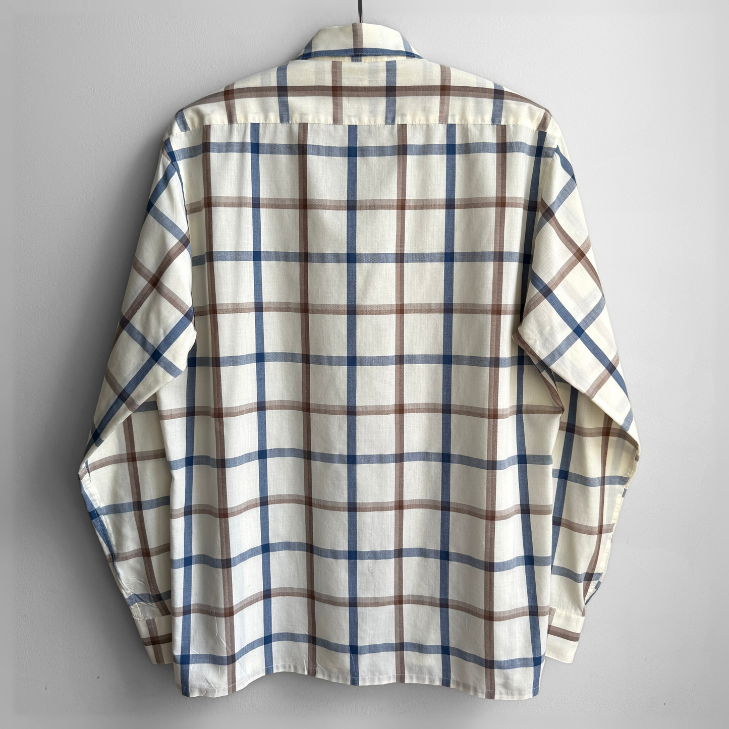 1970s Cream & Blue Plaid Shirt