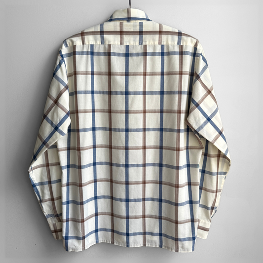 1970s Cream & Blue Plaid Shirt