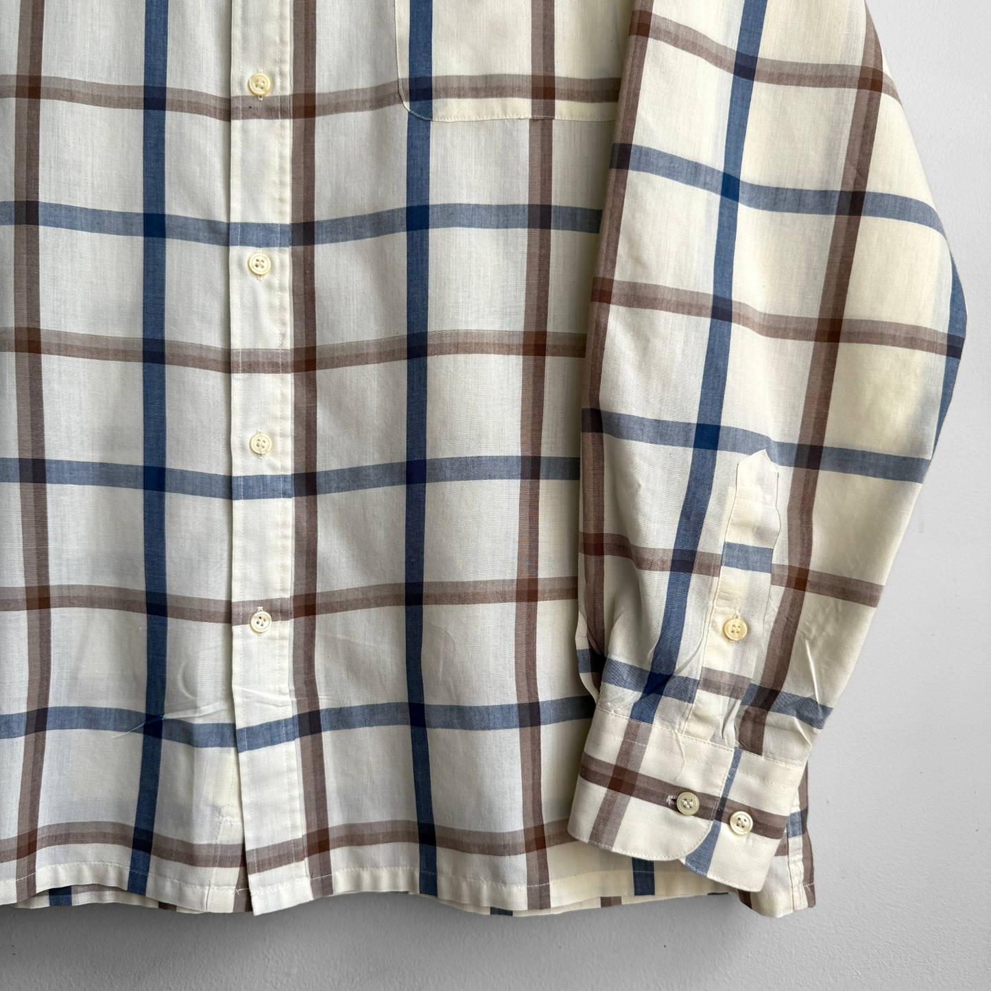 1970s Cream & Blue Plaid Shirt