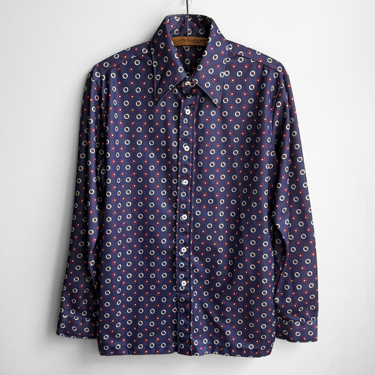1970s Navy & Red Atomic Dot Print Shirt
