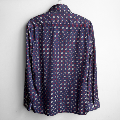 1970s Navy & Red Atomic Dot Print Shirt