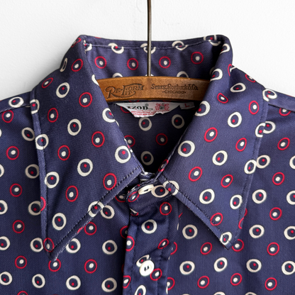 1970s Navy & Red Atomic Dot Print Shirt
