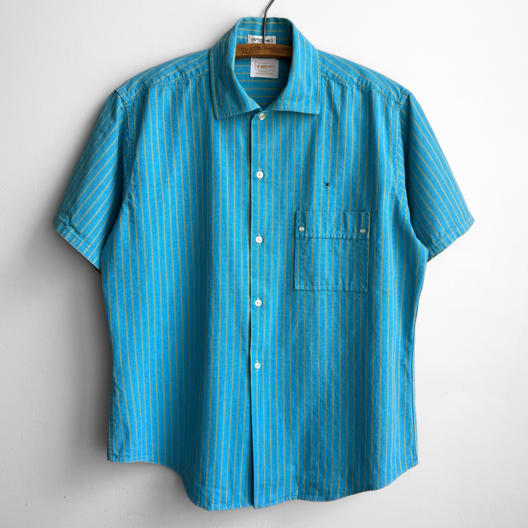 dress shirt taper 1960s Blue & Green Striped Dress Shirt