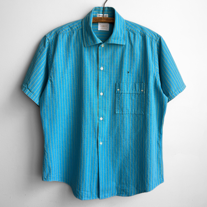 1960s Blue & Green Striped Dress Shirt