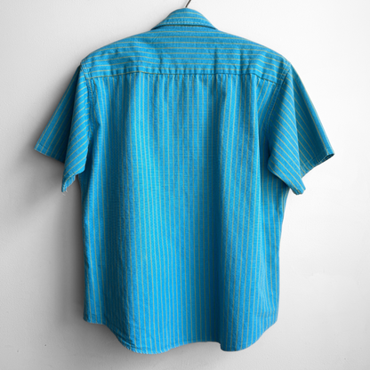 1960s Blue & Green Striped Dress Shirt