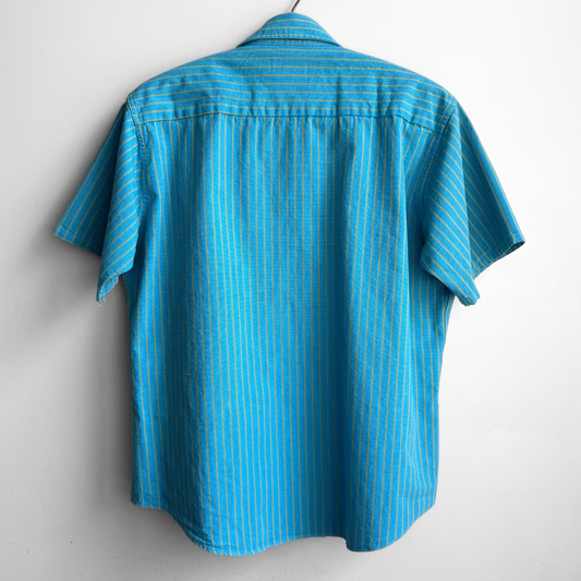 1960s Blue & Green Striped Dress Shirt